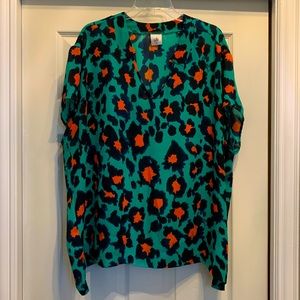 Cabi Green Leopard Print Blouse